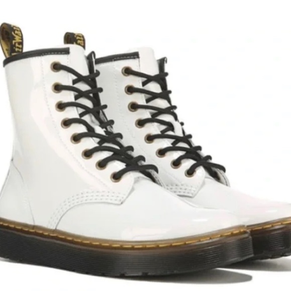 Dr Doc Martens Zavala 8 Eyelet White Combat Boots M 10 W 11 - Picture 2 of 4